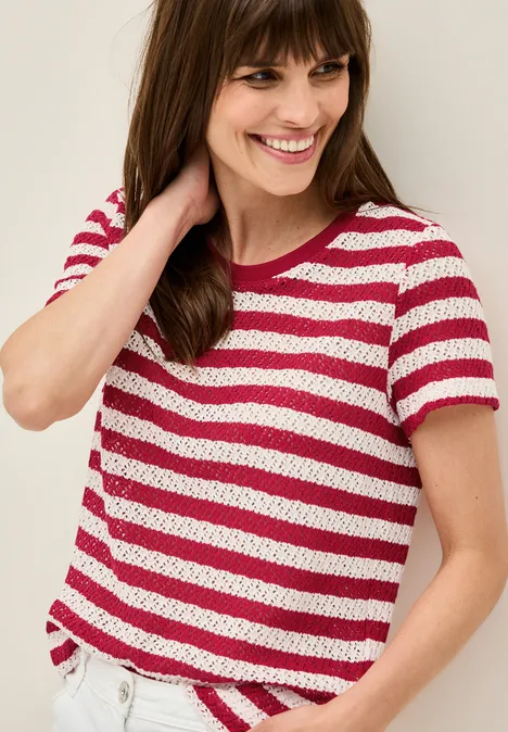 Gestreiftes Ajour T-Shirt glazed apple red