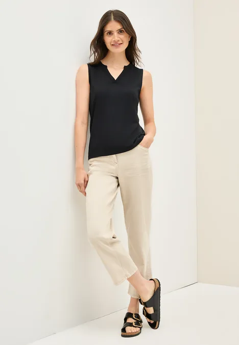 Split Neck Top Black