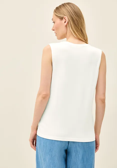 Split Neck Top vanilla white