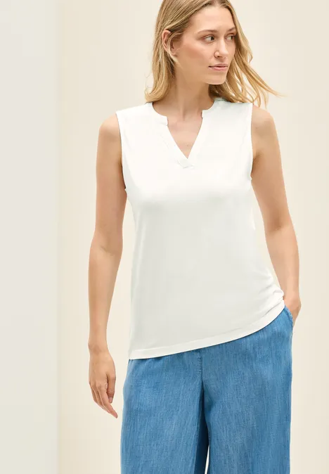 Split Neck Top vanilla white