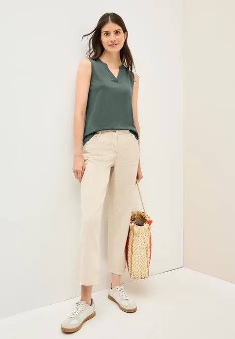 Split Neck Top dark balmy khaki