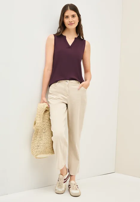 Split Neck Top mulberry red