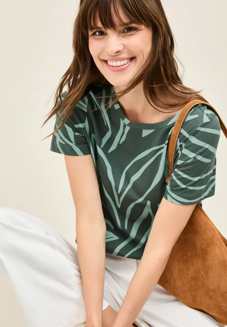 T-Shirt mit floralem Print dark balmy khaki