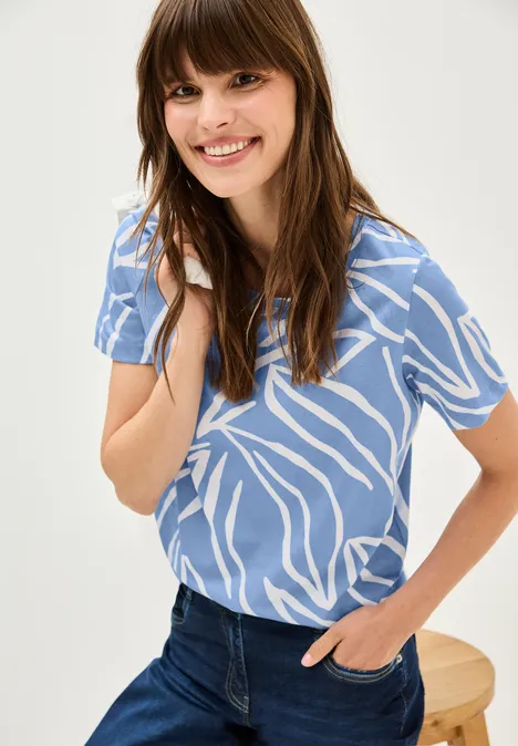 T-Shirt mit floralem Print deep pastel blue