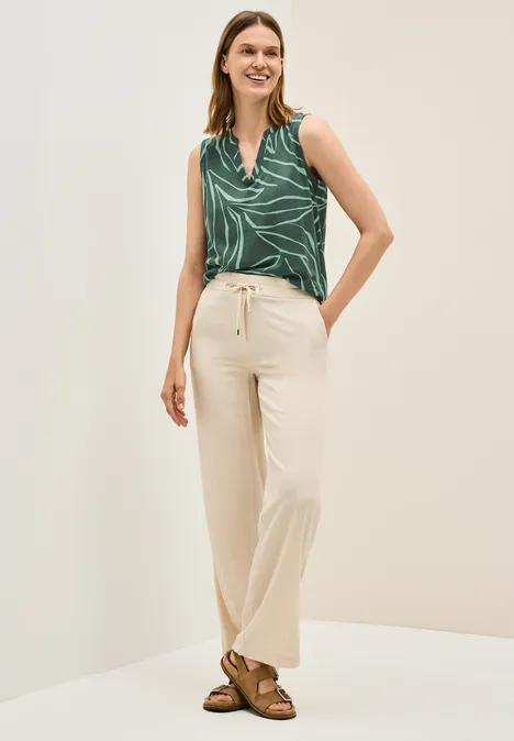 Gemustertes Split Neck Top dark balmy khaki