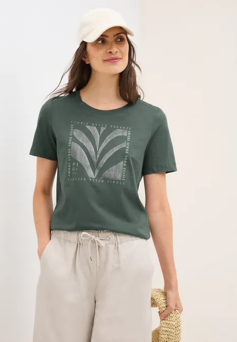 Shirt mit Folien-Print dark balmy khaki
