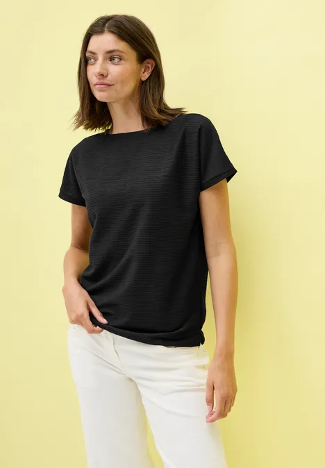 Strukturshirt in Unifarbe Black