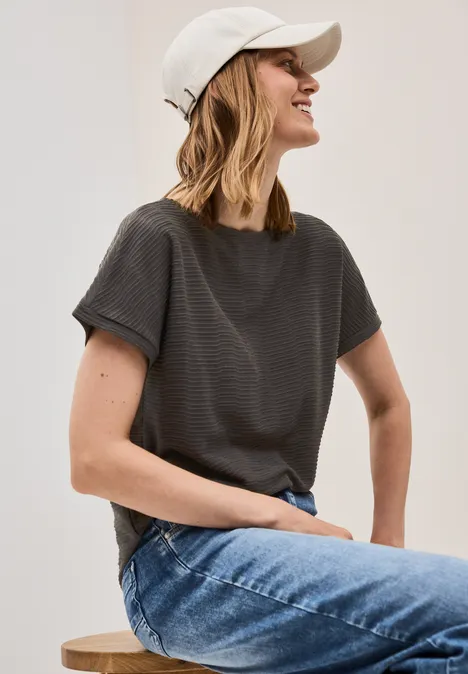 Strukturshirt in Unifarbe dark balmy khaki