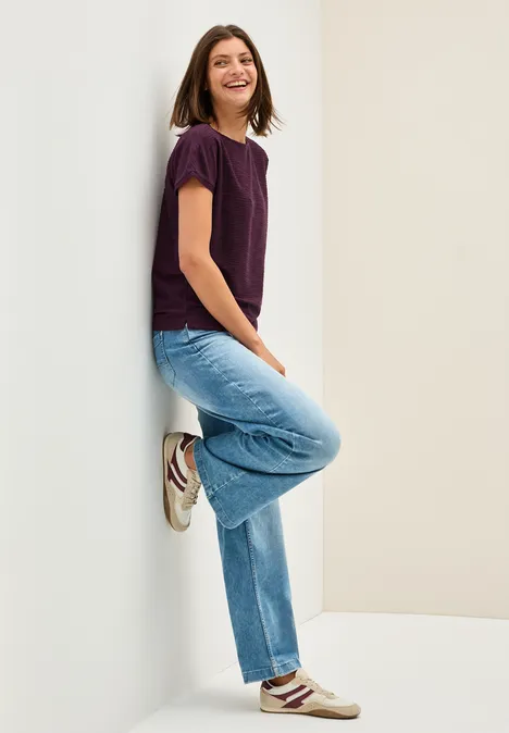 Strukturshirt in Unifarbe mulberry red