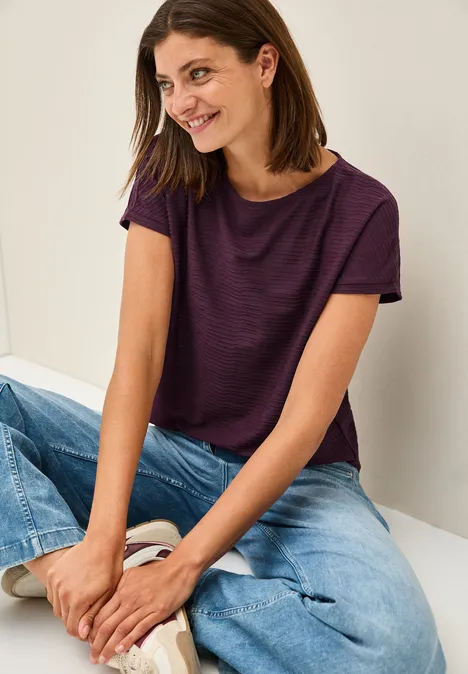 Strukturshirt in Unifarbe mulberry red