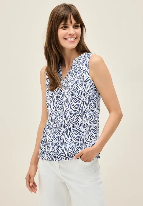Gemustertes Split Neck Top vanilla white