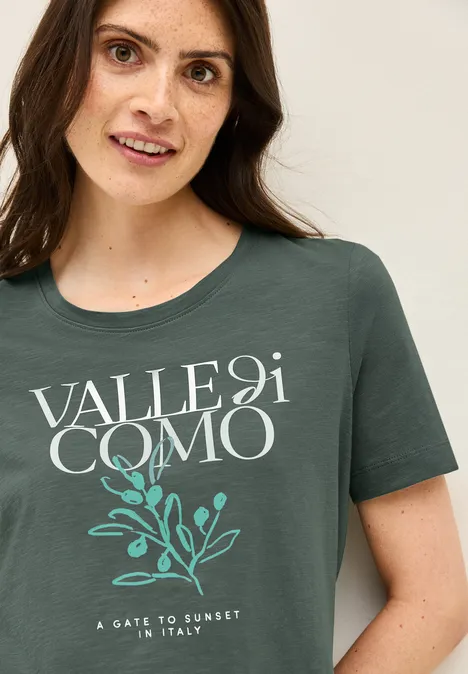T-Shirt mit Print dark balmy khaki