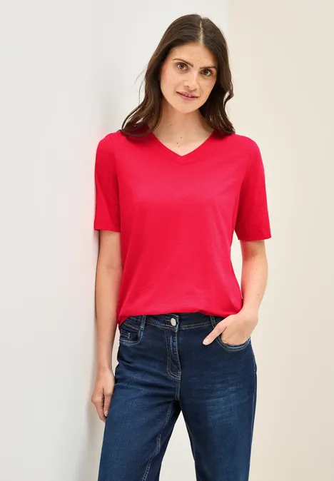 Basic V-Neck Shirt glazed apple red