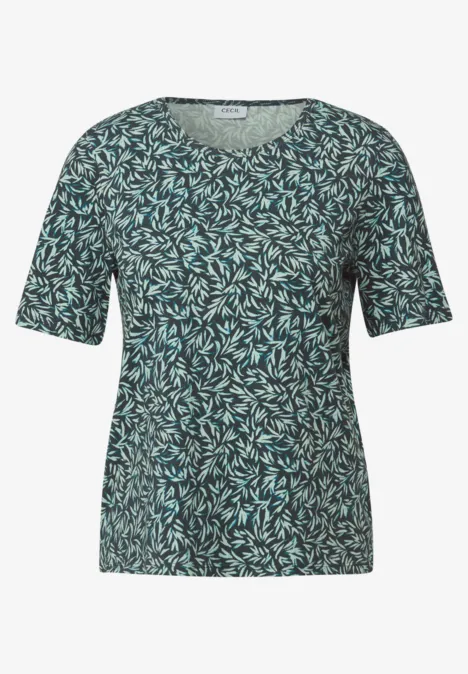 Gemustertes Basic T-Shirt ink green
