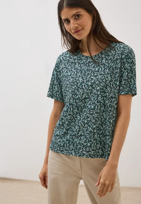 Gemustertes Basic T-Shirt ink green
