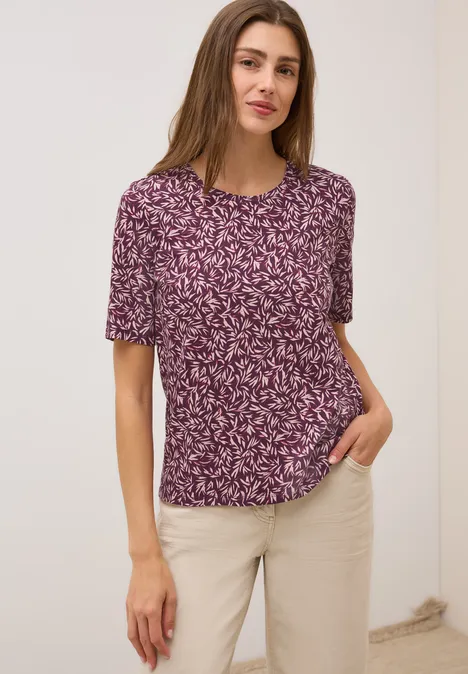 Gemustertes Basic T-Shirt mulberry red