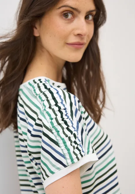 Streifen-Shirt mit Tunnelzug ink green