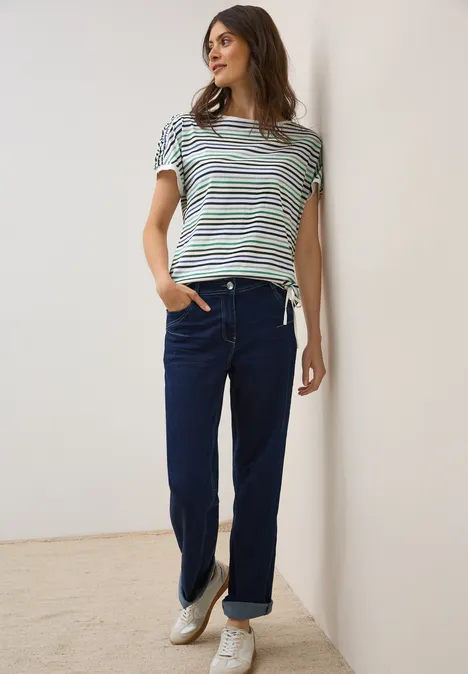 Streifen-Shirt mit Tunnelzug ink green
