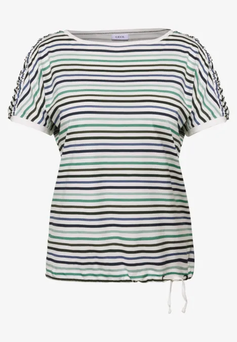 T-shirt à rayures avec cordon de serrage ink green
