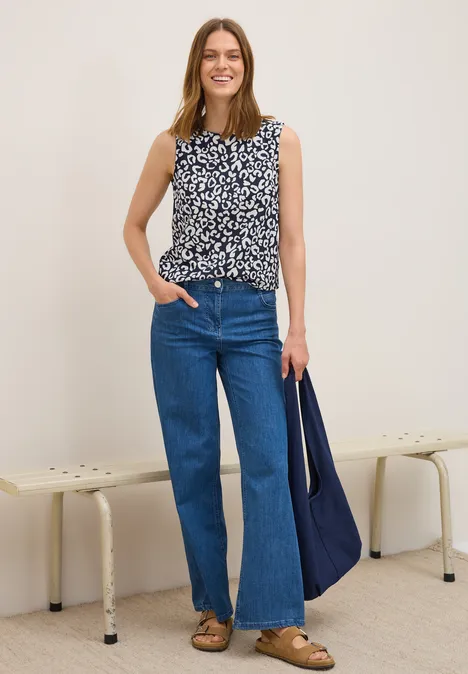 Bedrukte top met trekkoord urban dark blue