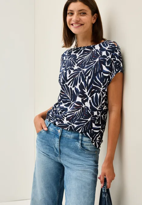 Print-Shirt mit Knopfdetail urban dark blue