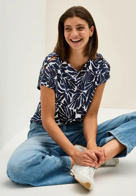 Print-Shirt mit Knopfdetail urban dark blue