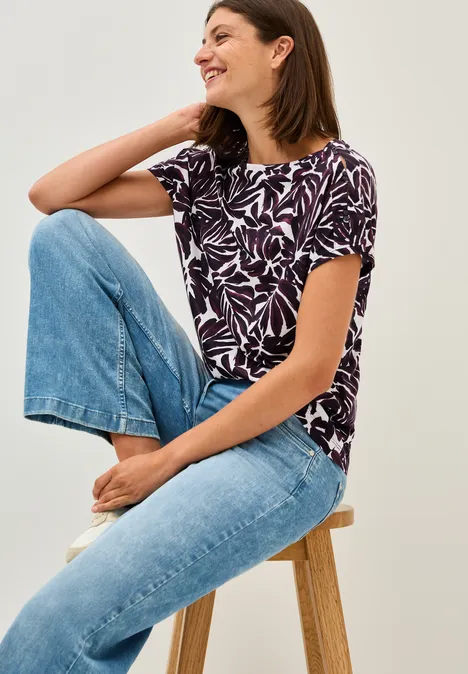 Print-Shirt mit Knopfdetail mulberry red