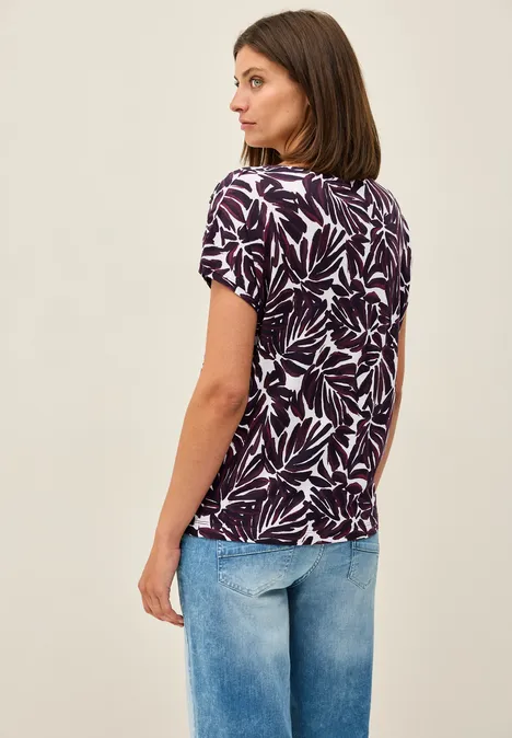 Print-Shirt mit Knopfdetail mulberry red