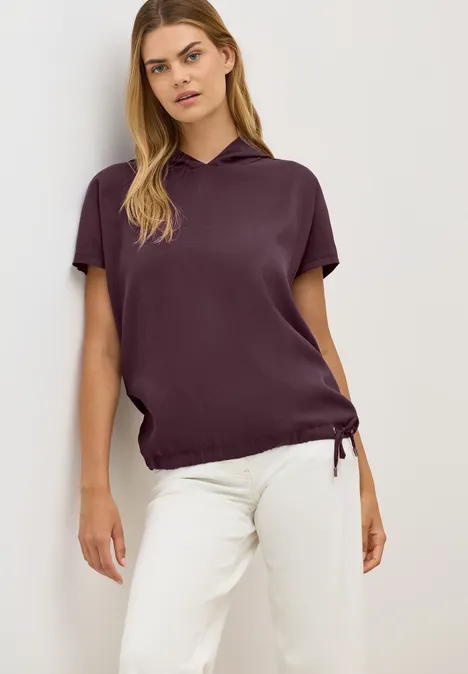 Materialmix Kapuzenshirt mulberry red