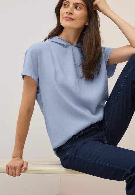 Materialmix Kapuzenshirt mountain blue