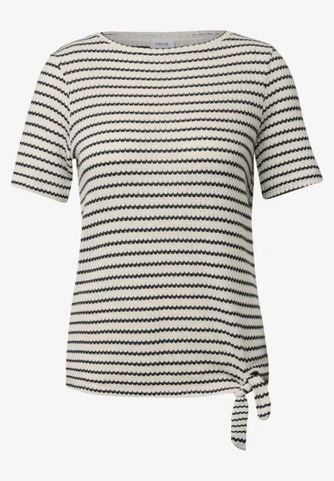 Gestreiftes Ajour T-Shirt light beige
