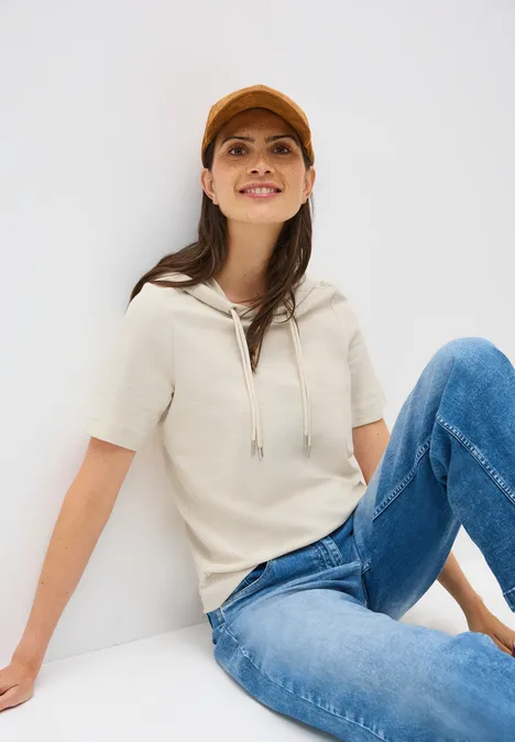Bouclé Slub Kapuzenshirt light beige