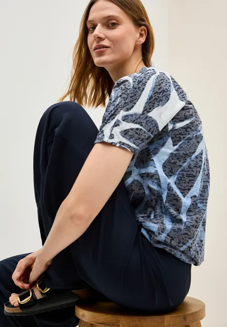Ausbrenner-Shirt mit Muster urban dark blue