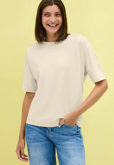 T-Shirt mit Knopfdetail light beige