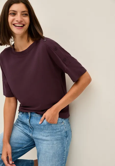 T-Shirt mit Knopfdetail mulberry red