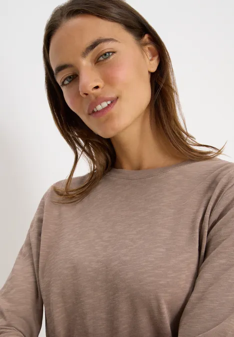 Slub Shirt mit Rundhals natural taupe