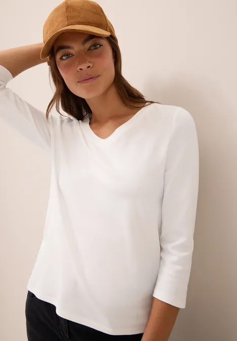 Basic shirt met V-hals vanilla white