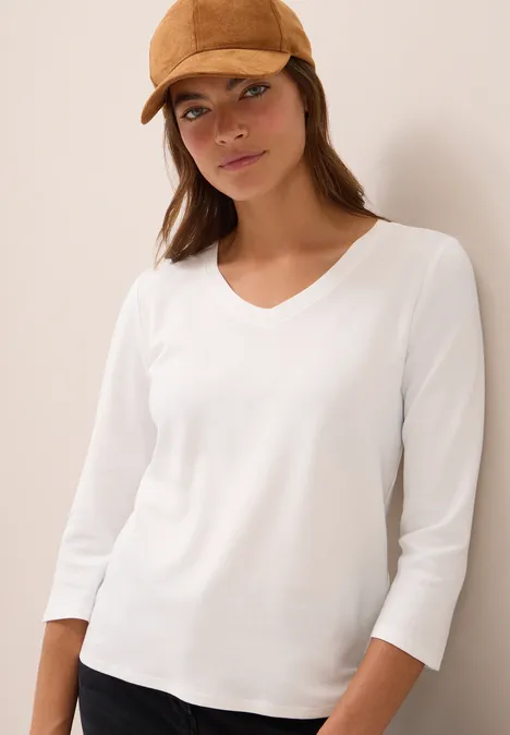 Basic V-Neck Shirt vanilla white