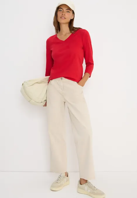 Basic V-Neck Shirt fiery red