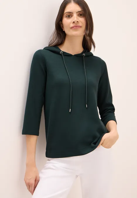 Hoodie Shirt in Rippstruktur ink green
