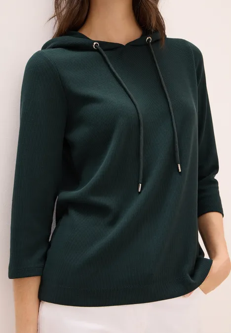 Hoodie Shirt in Rippstruktur ink green