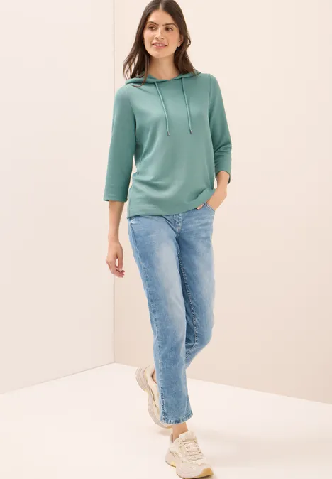 Hoodie Shirt in Rippstruktur jewel green
