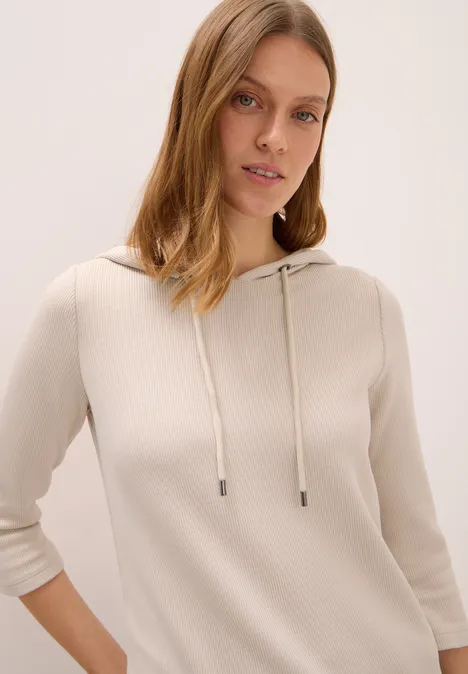 Hoodie Shirt met geribde structuur oat milk beige