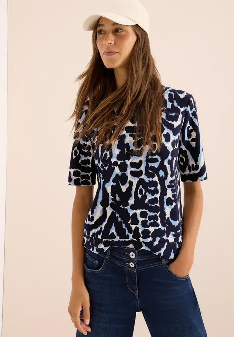 Cupro Touch Print-Shirt urban dark blue