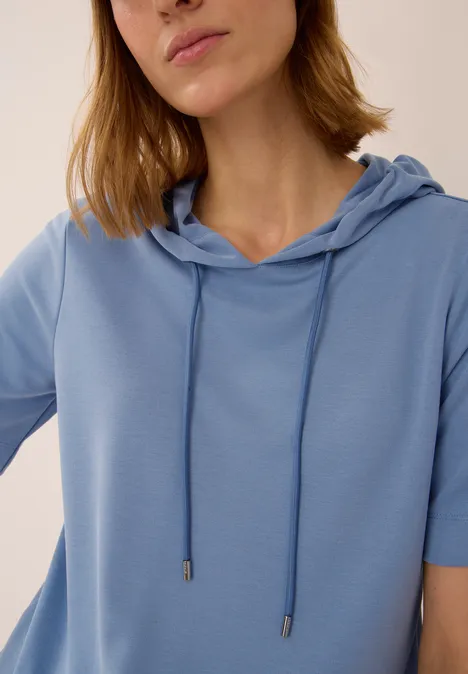 Piqué Hoodie Shirt mid denim blue
