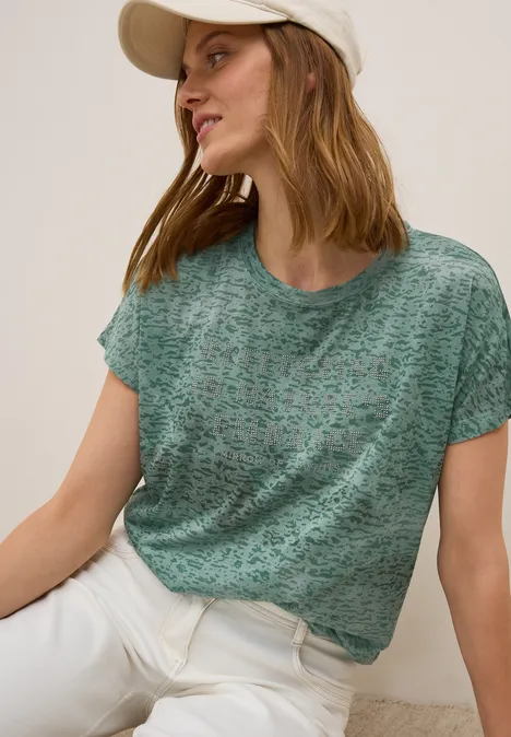 Burnout tekst Shirt ink green
