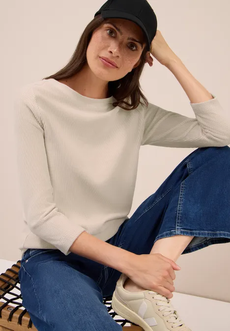 Corduroy overhemd in effen kleur oat milk beige