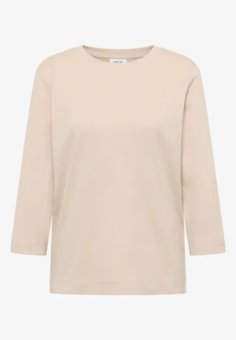 Shirt met geribde structuur oat milk beige
