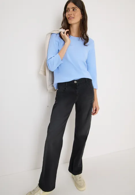 Shirt mit Rippstruktur sporty light blue
