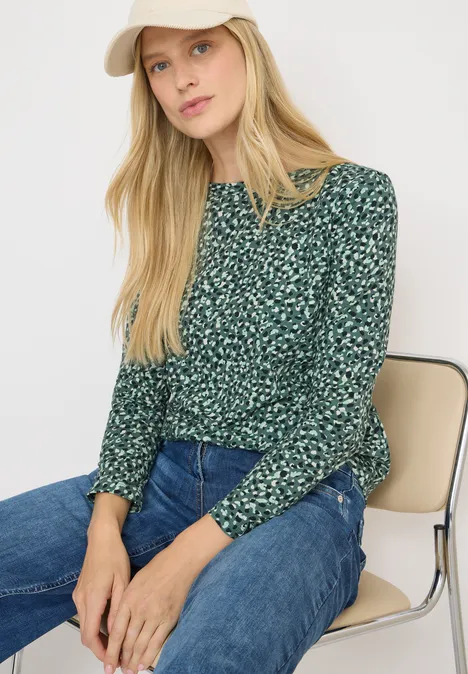 Gedessineerd shirt met lange mouwen dark balmy khaki